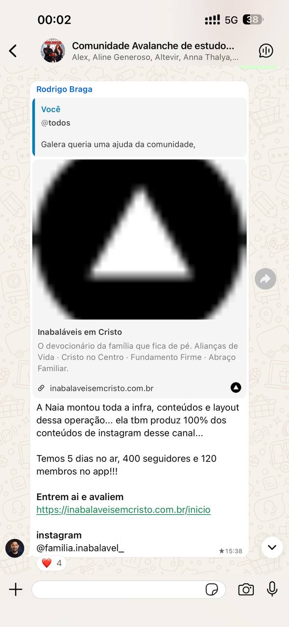 Print inteiro da tela do celular com o depoimento 7 de 10 de um membro da comunidade