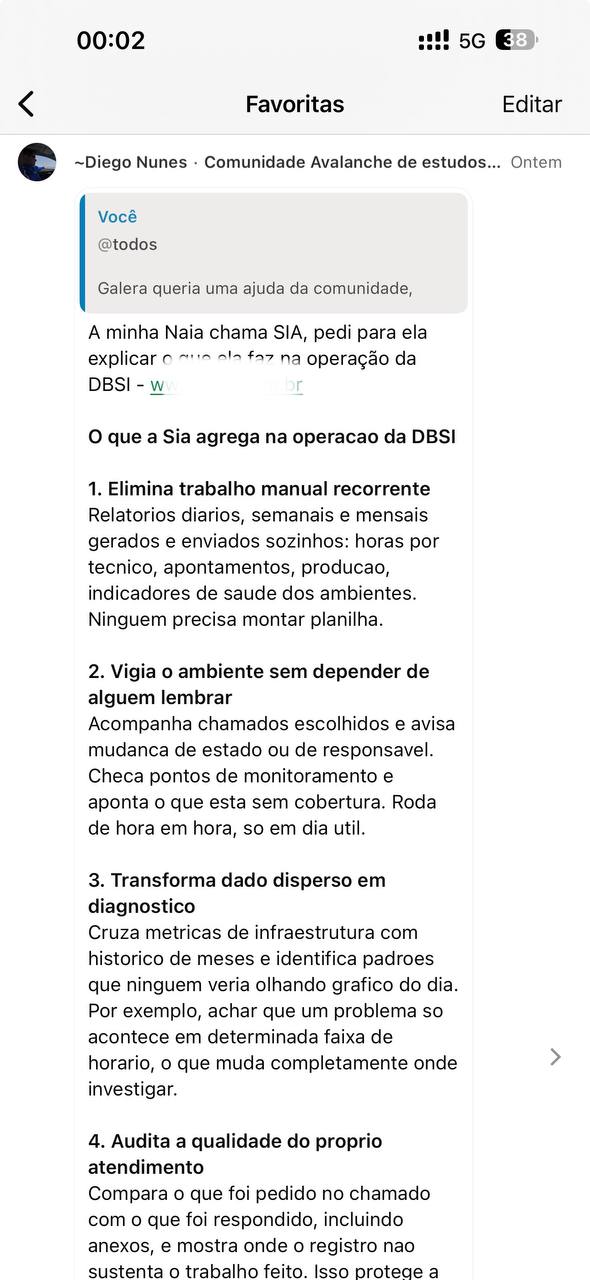 Print inteiro da tela do celular com o depoimento 8 de 10 de um membro da comunidade