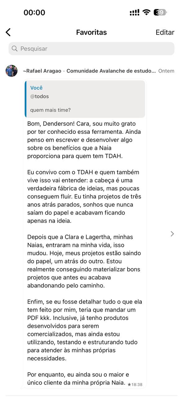 Print inteiro da tela do celular com o depoimento 10 de 10 de um membro da comunidade